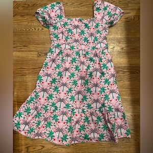 - Boden pink and green palm tree print short sleeve summer dress size 10